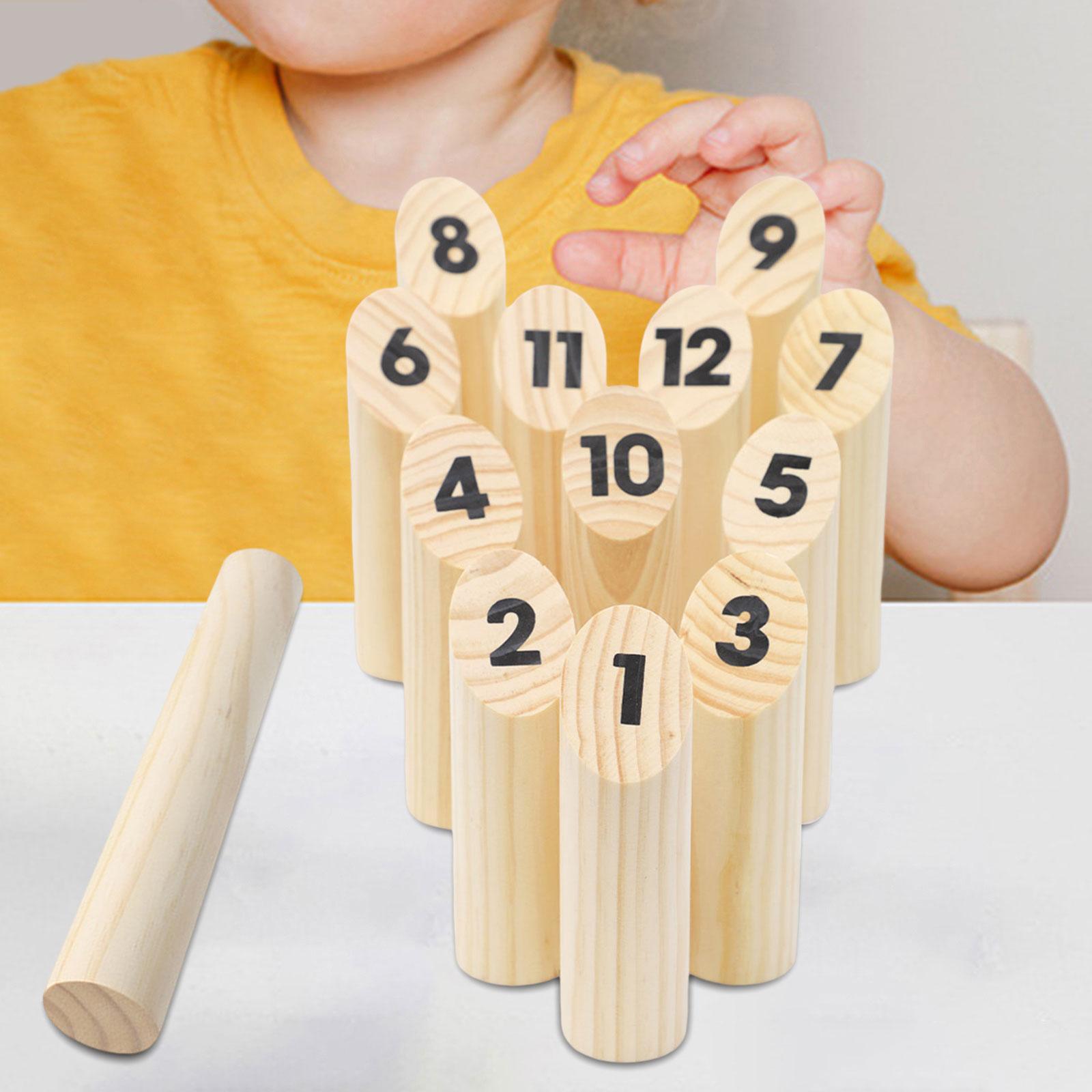 Wood Toss Game Throw Bowling Teen Adult Kids Throwing Dowel Family Game numbered block Toy Set for Beach Outdoor Lawn Playground