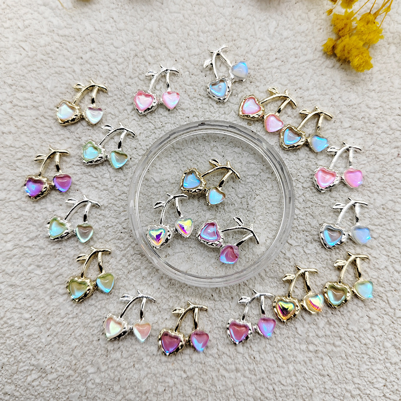 10Pcs Neue Nail art Kristall Strass Kirsche Geformt 10x10mm Nagel Legierung Design Charms Schmuck Für Nagel zubehör – Detail 7