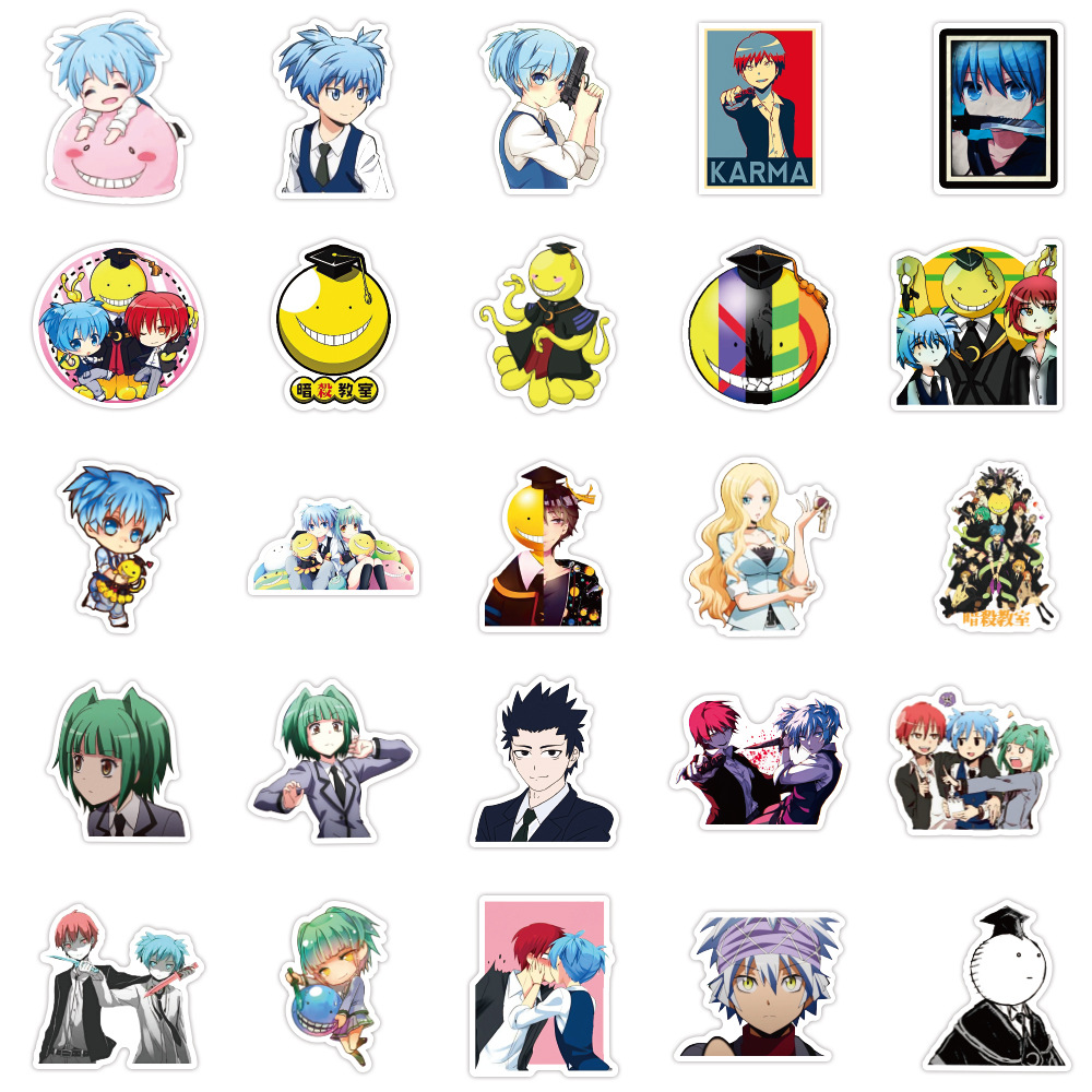 50pcs for anime assassination classroom cute cartoon graffiti stickers for laptop hydro flash refrigerator waterproof decals aliexpress