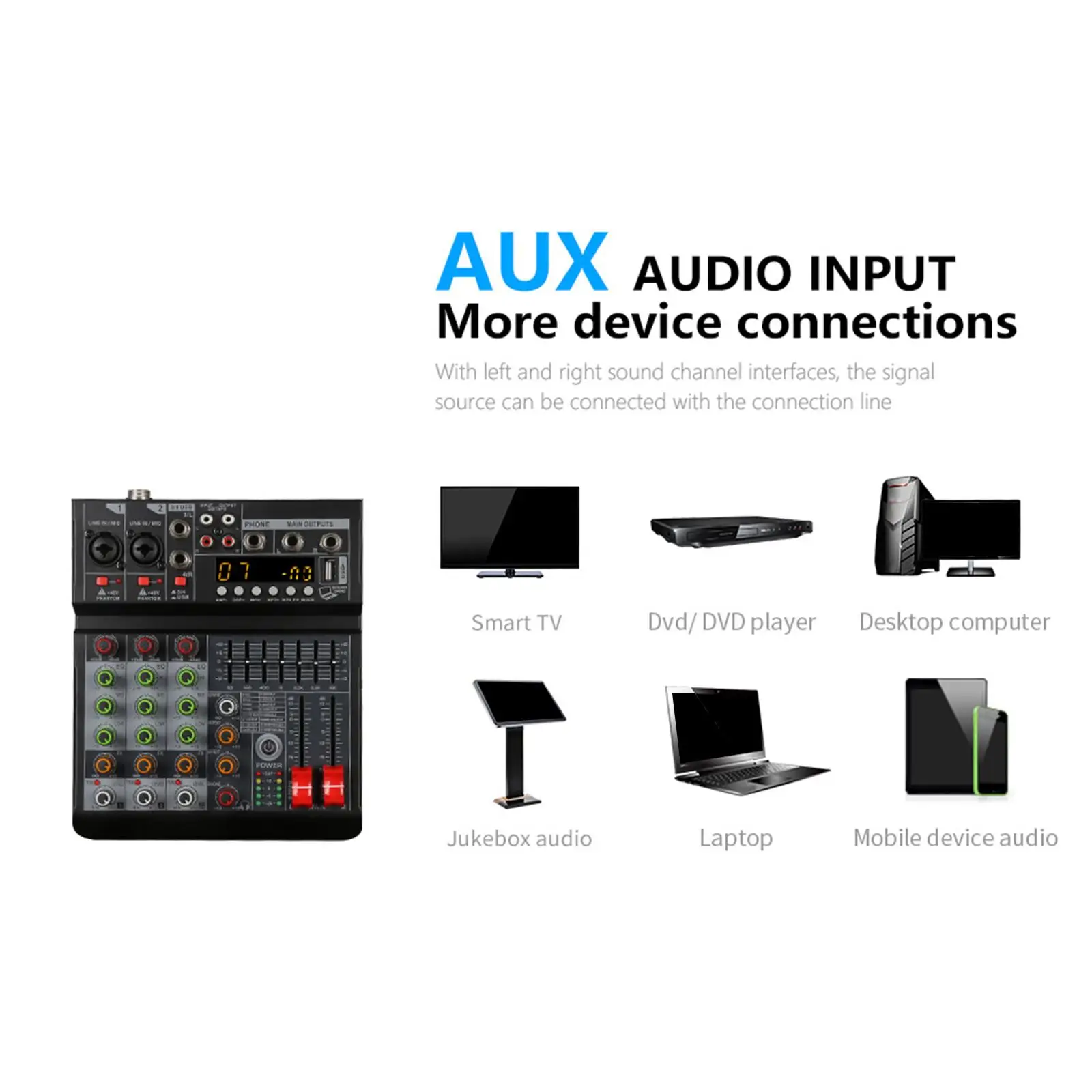 4 Channels Audio Mixer Digital Mixer 2 Channel Stereo Input USB 385x300x90mm for PC Recording Input Stable Transmission EU Plug