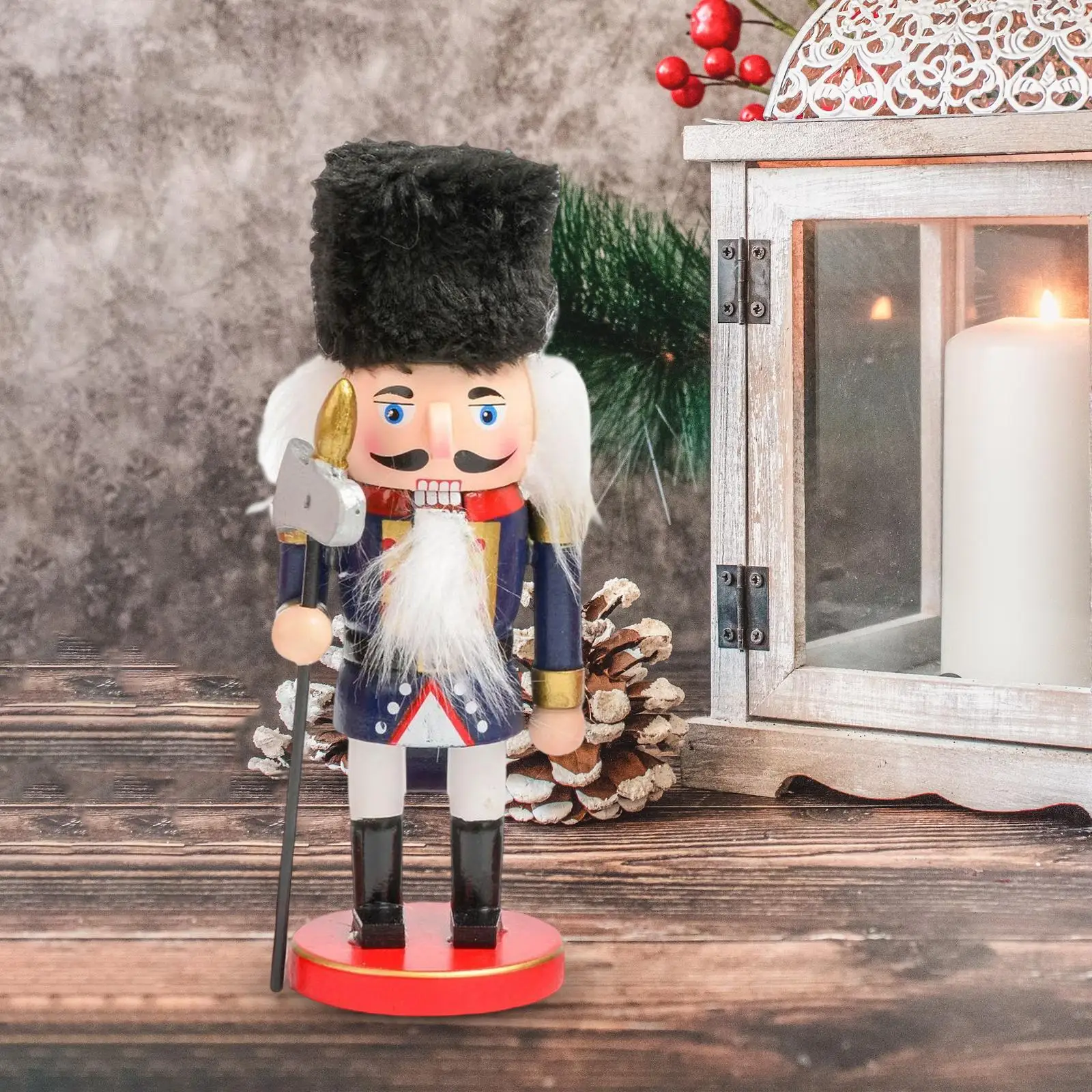 Wood Nutcracker Soldier Model Handpainted Puppet Doll Free Standing Creative for Bookcase Holiday Desktop Decoration Ornament