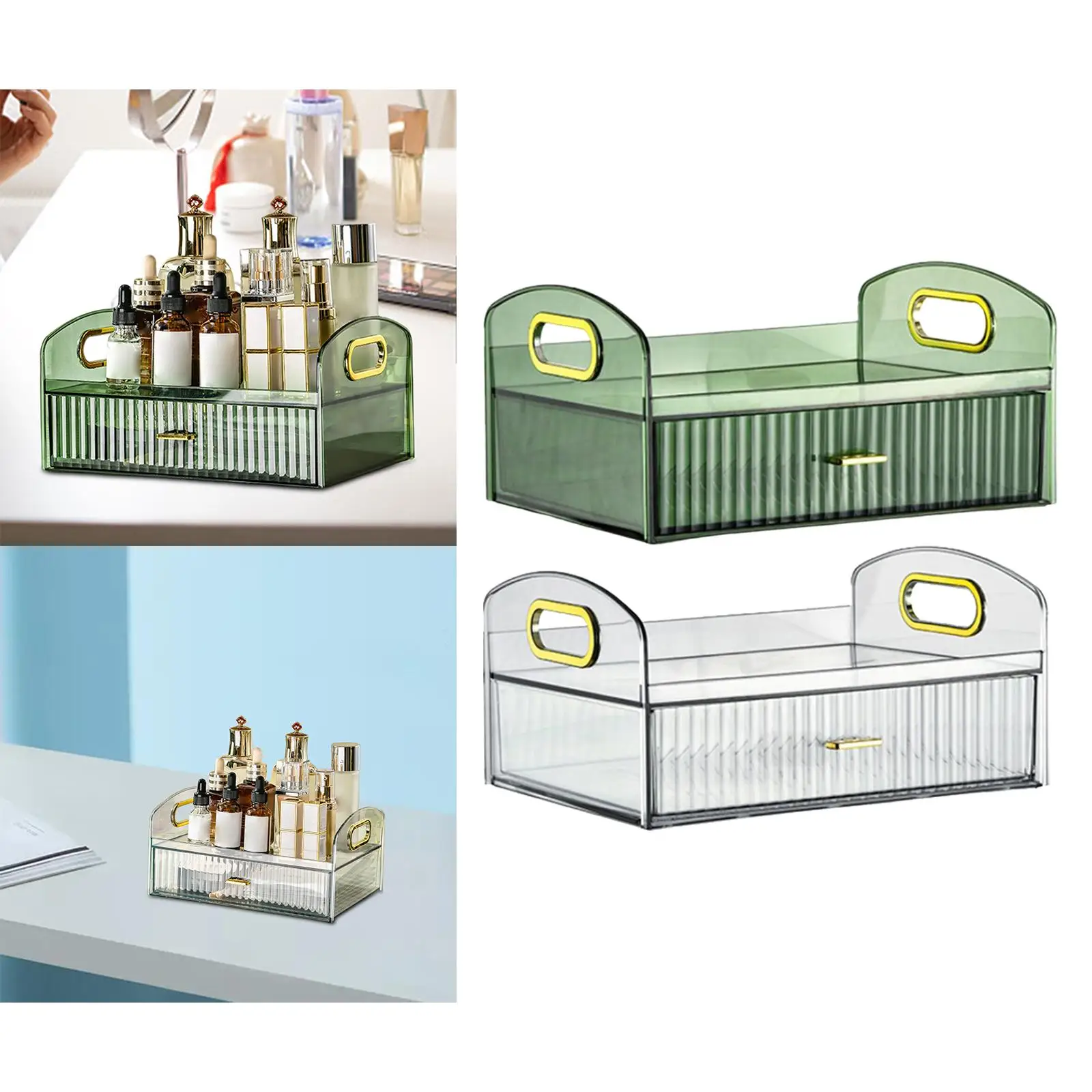 Multipurpose Makeup Storage Box Cosmetic Organizer Desktop Rack with Handle Container for Makeup Brush Bedroom Office Dresser