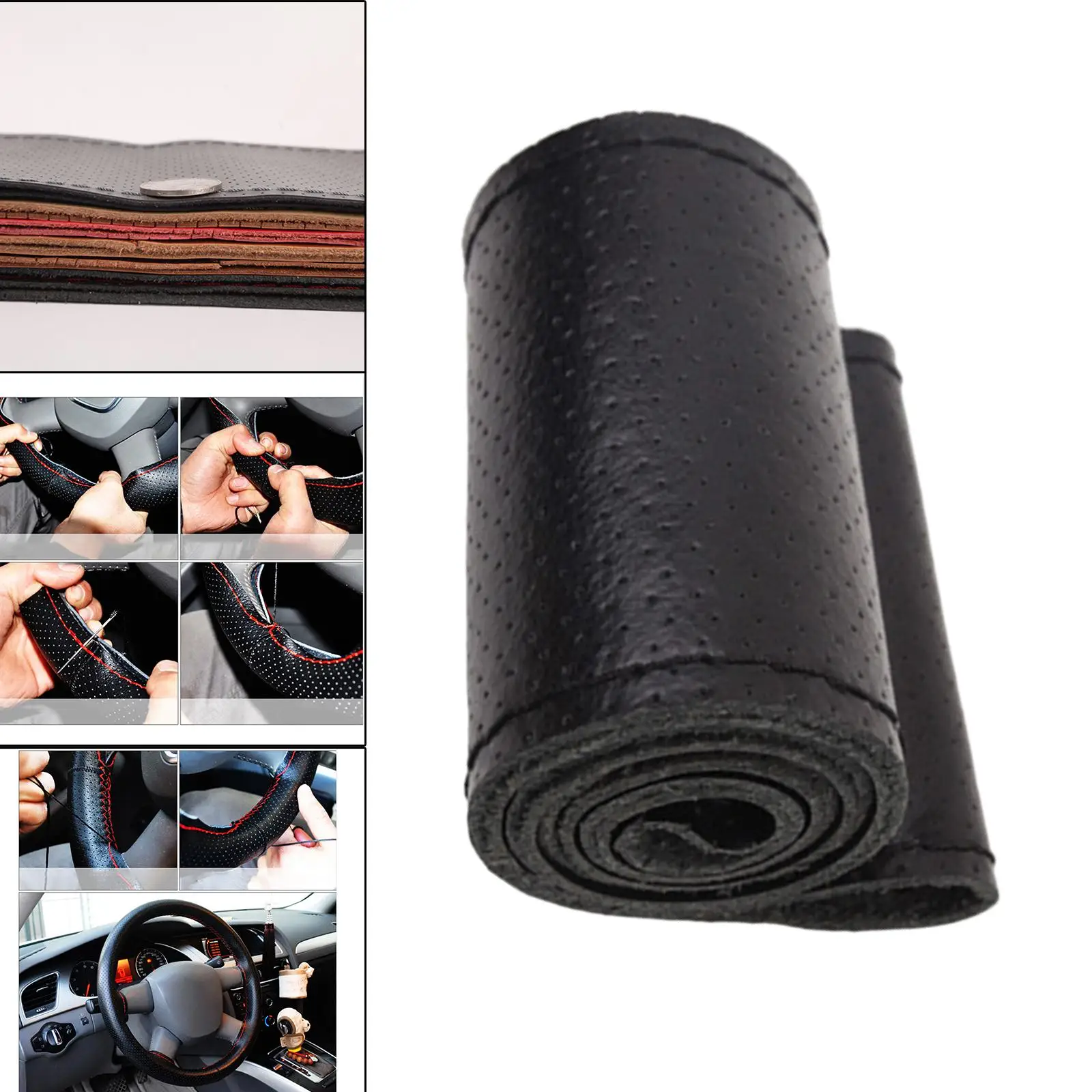 Leather Car Steering Wheel Cover 38cm