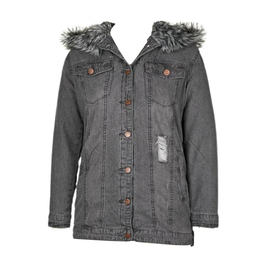 nova moda inverno feminino manga longa engrossar pele do falso capa de pelúcia quente grande tamanho jaqueta rasgado botões denim casaco outwear