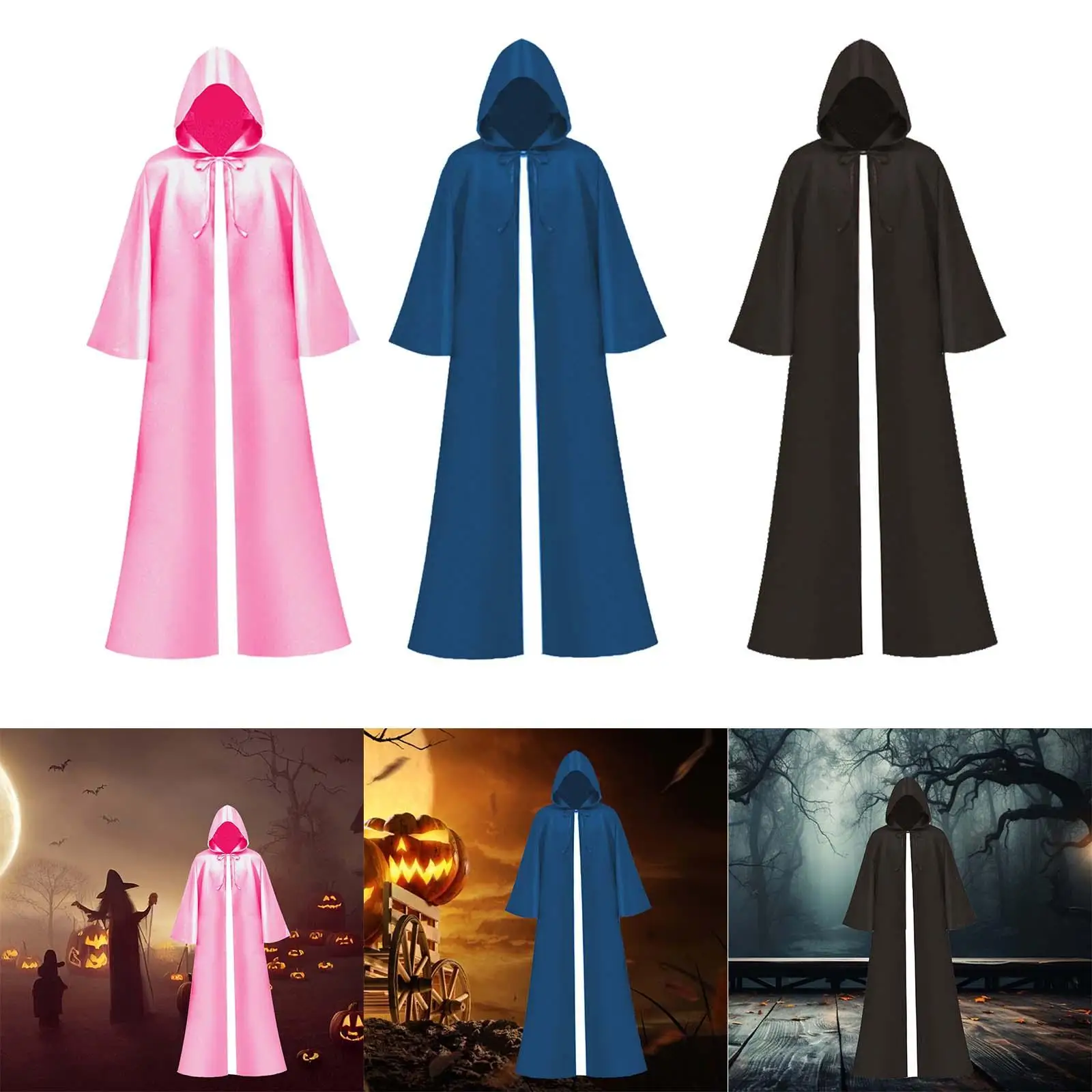 Halloween Cloak Dress up Full Length Devil Cape Long Cape Witch Cape Gothic Grim Cowl Cosplay Cape for Easter Vintage Gathering