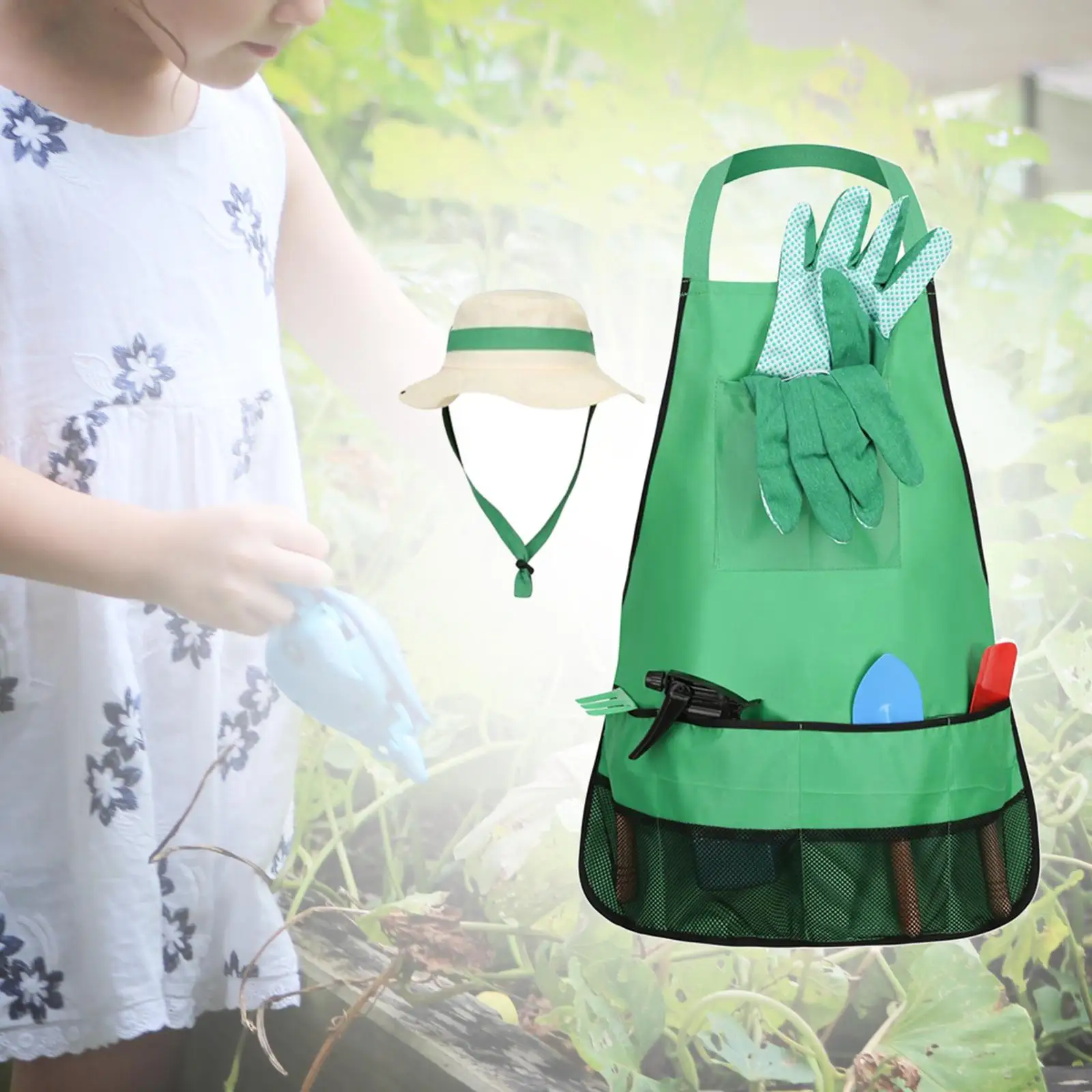 Mini Spade Gloves Apron Garden Pretend Toy Role Play Little Gardeners Playset Toddlers Gardening Tool Kits for Preschool Age 3-6