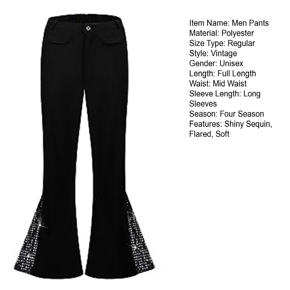 Description Picture 3 of itemBell-bottom Pants Flared Trousers Retro Disco Flared Hem Sequin Pants for Men 60s 70s Vintage Costume for Halloween Carnival
