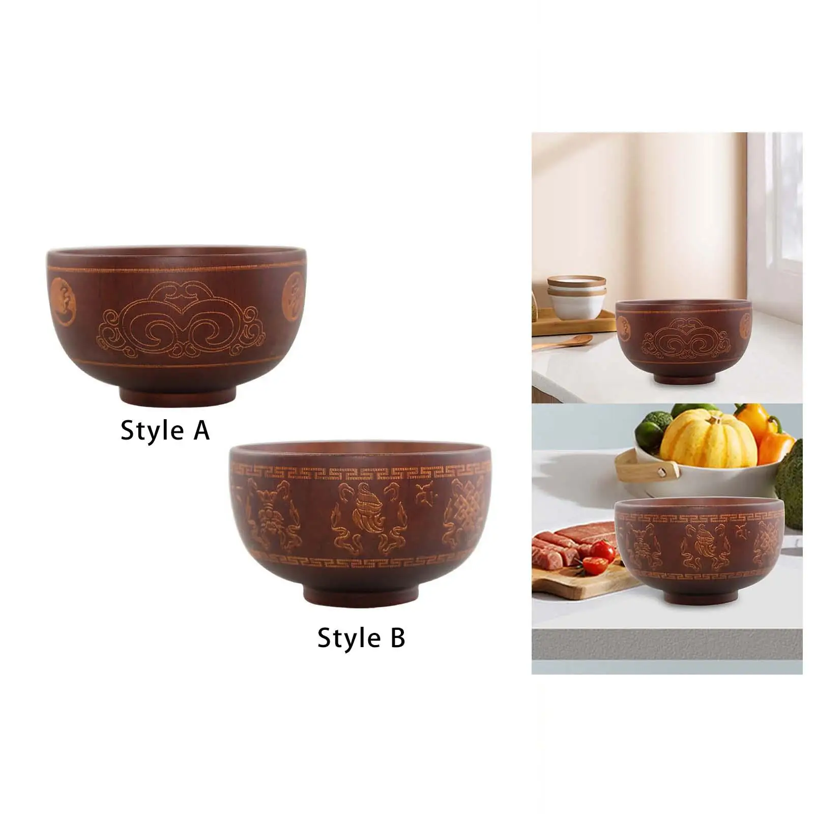 Chinese Style Wooden Bowl 5inch Soup Bowl for Noodle Fruit Eco Friendly Handmade Easily Clean Home and Restaurant Use Sturdy