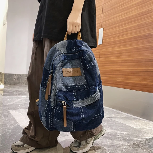 Mini backpack with patch, Recycled jeans backpack with patch, Designer denim  rucksack, Small upcycled college bag. 57986 in online supermarket