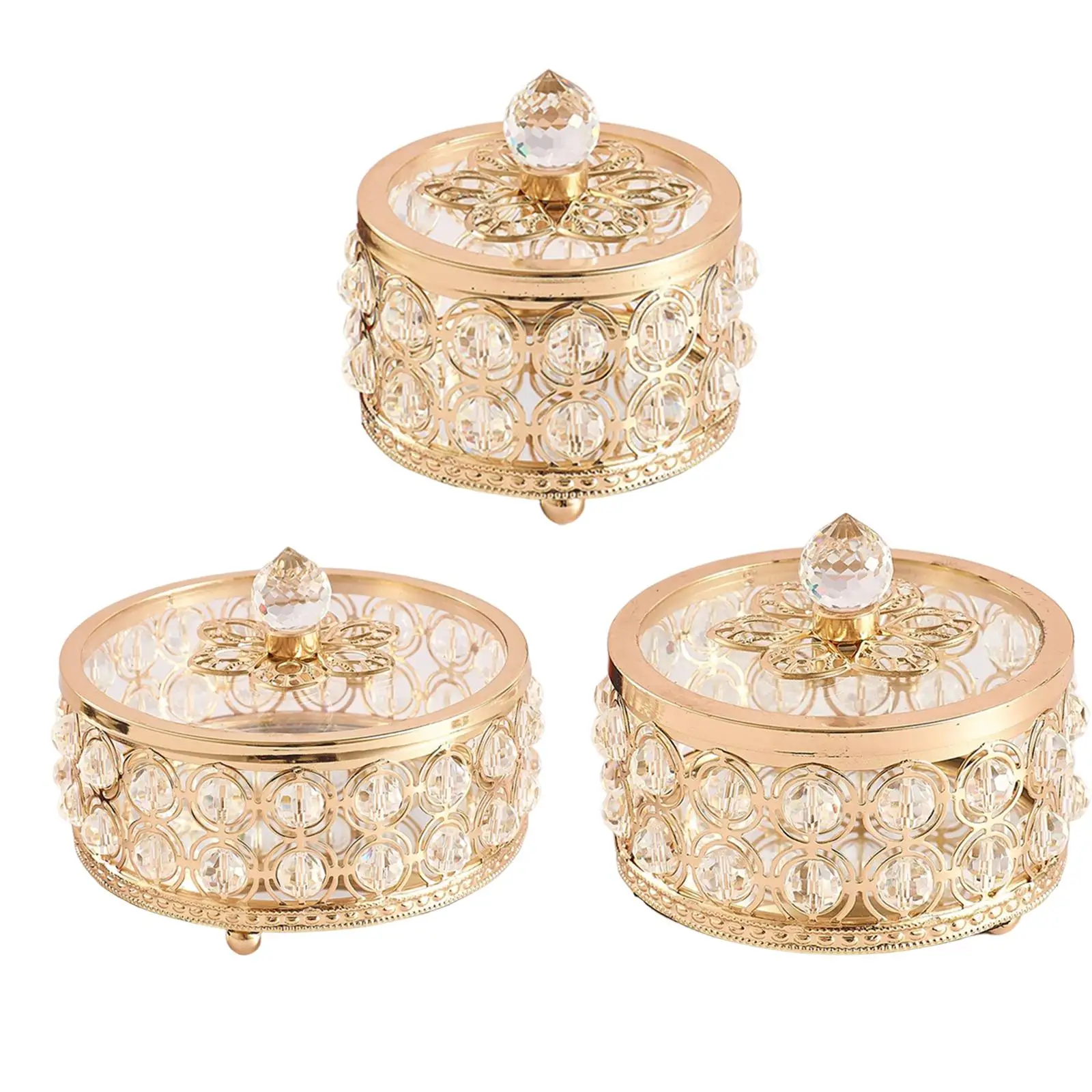 Crystal Jewelry Box Decorative with Lid Holder Gold for Rings Keepsake Box