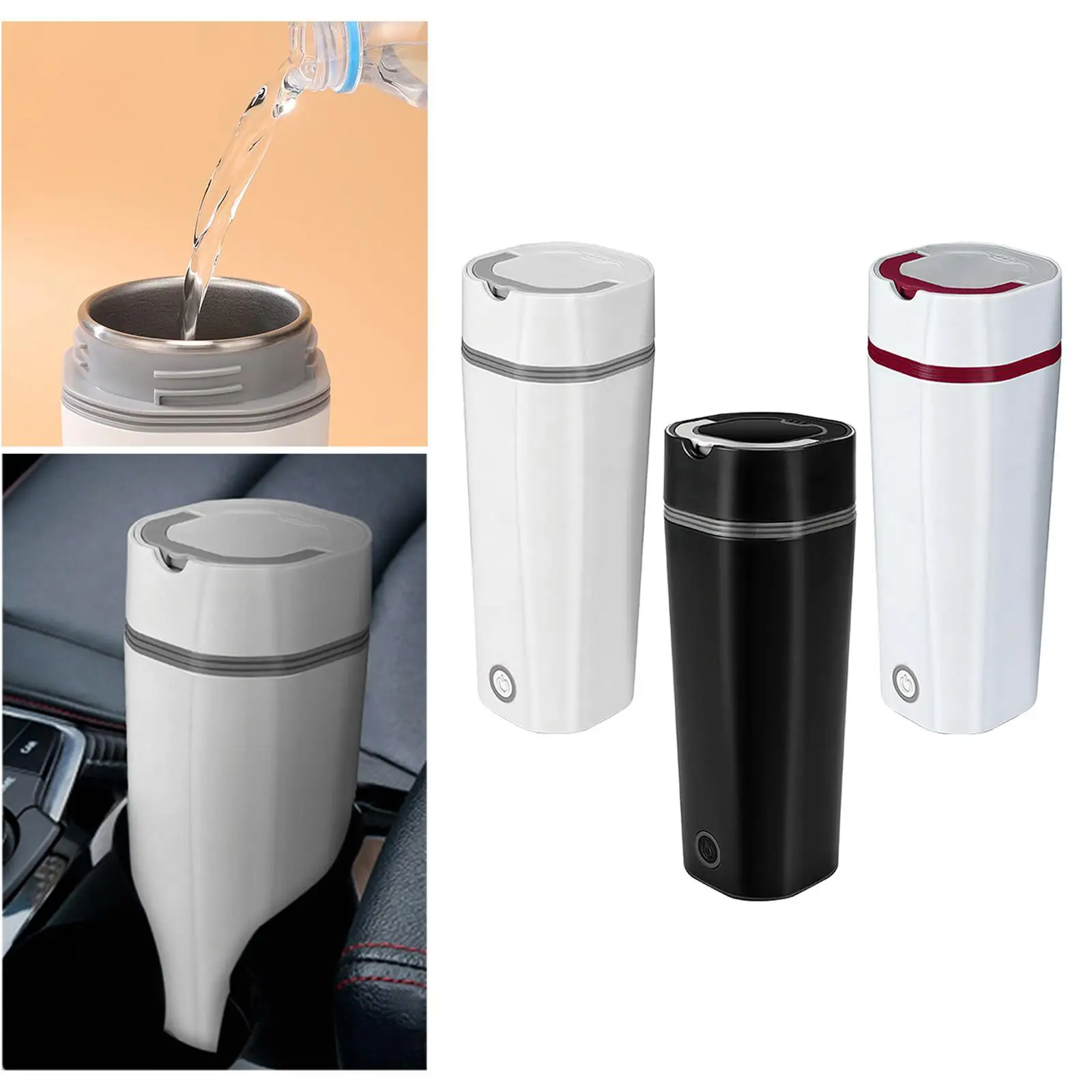 Heating Water Cup 350ml 12V 304 Stainless Steel Mini Electric Car Kettle Travel Kettle Fits for Tea Coffee Milk Camping Caravan