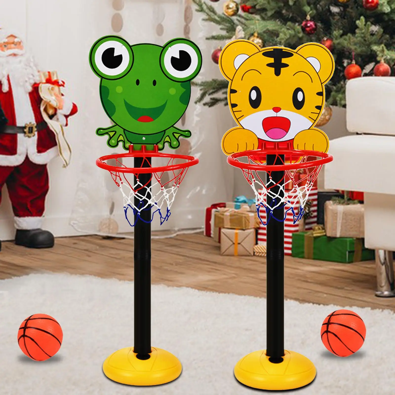 Portable Basketball Hoop Stand Adjustable and Ball Game Animals Sport Board with Net for Kids Toddler Children Yard Play