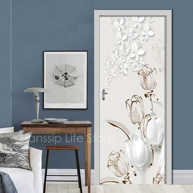 Phalaenopsis Candle PVC Wallpaper On The Door Self-Adhesive DIY Corridor  Door Sticker Zen Room Tea Room Decoration Wall Stickers - AliExpress