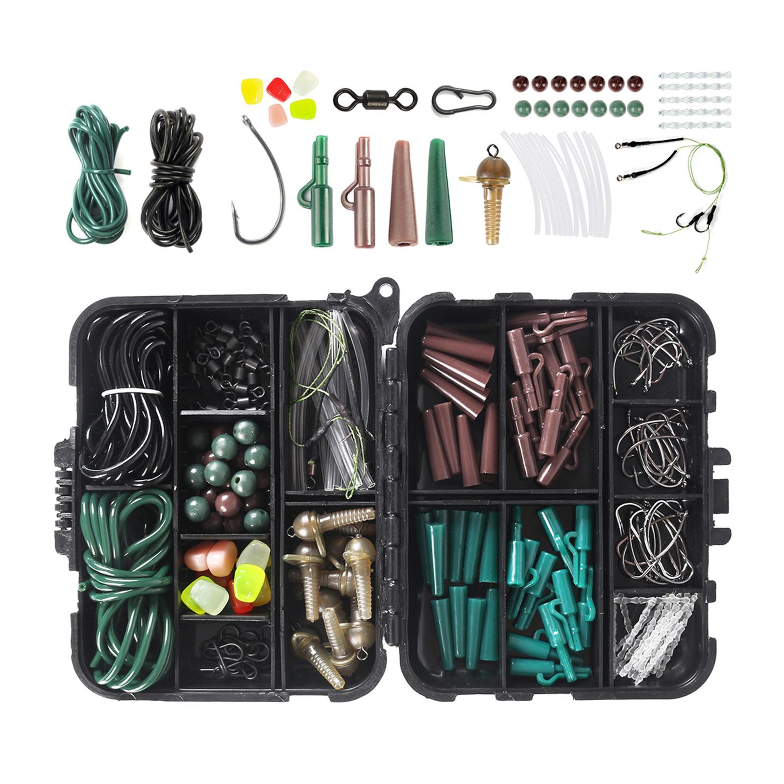 254pcs Fishing Tackle Kit Rigs Job  Safety Clips Hooks  Swivel Links Shrink Tubes Corn Tail Rubbers Terminal Tackles