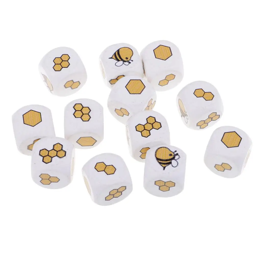 12 Pieces White Painted Wood Dice Dice Round Corner Kid Toys Game 6
