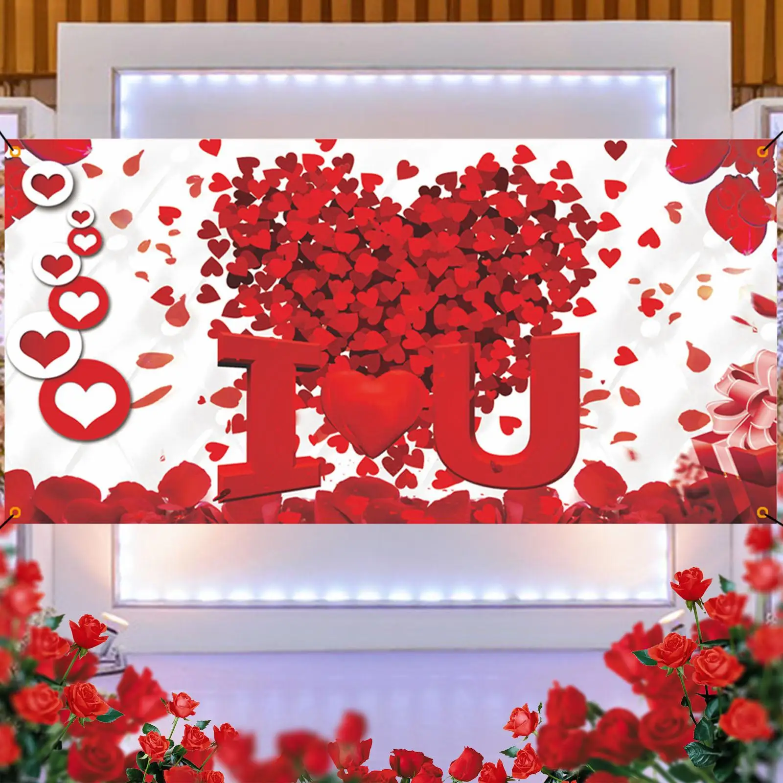 Happy Valentine`s Day Backdrop Banner Valentine`s Day Gift Love Heart Background for Photoshoot Bedroom Party Birthday Wedding