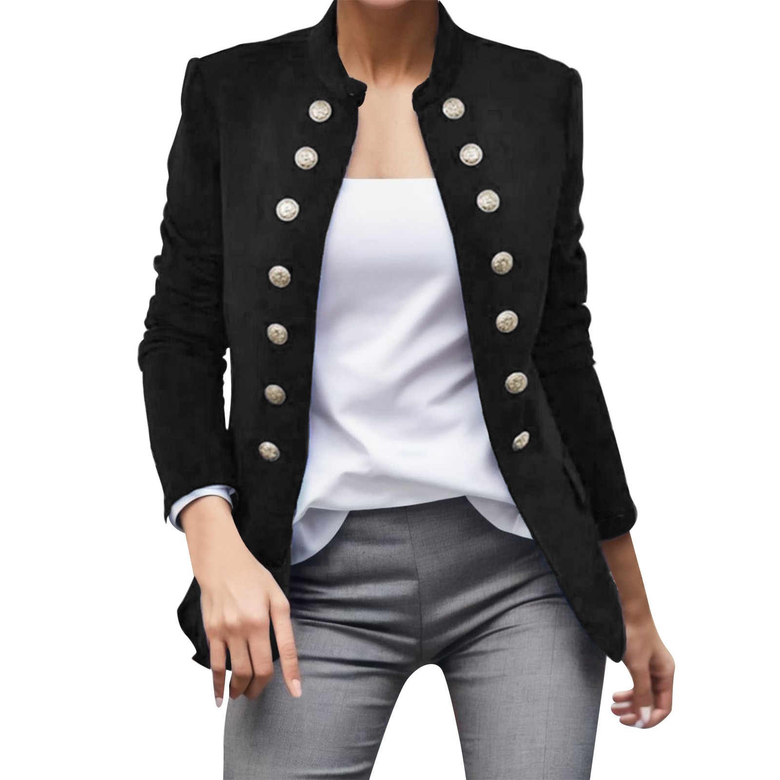 Title 2, Casual O-neck Long Sleeve Jacket Outerwear Offi...