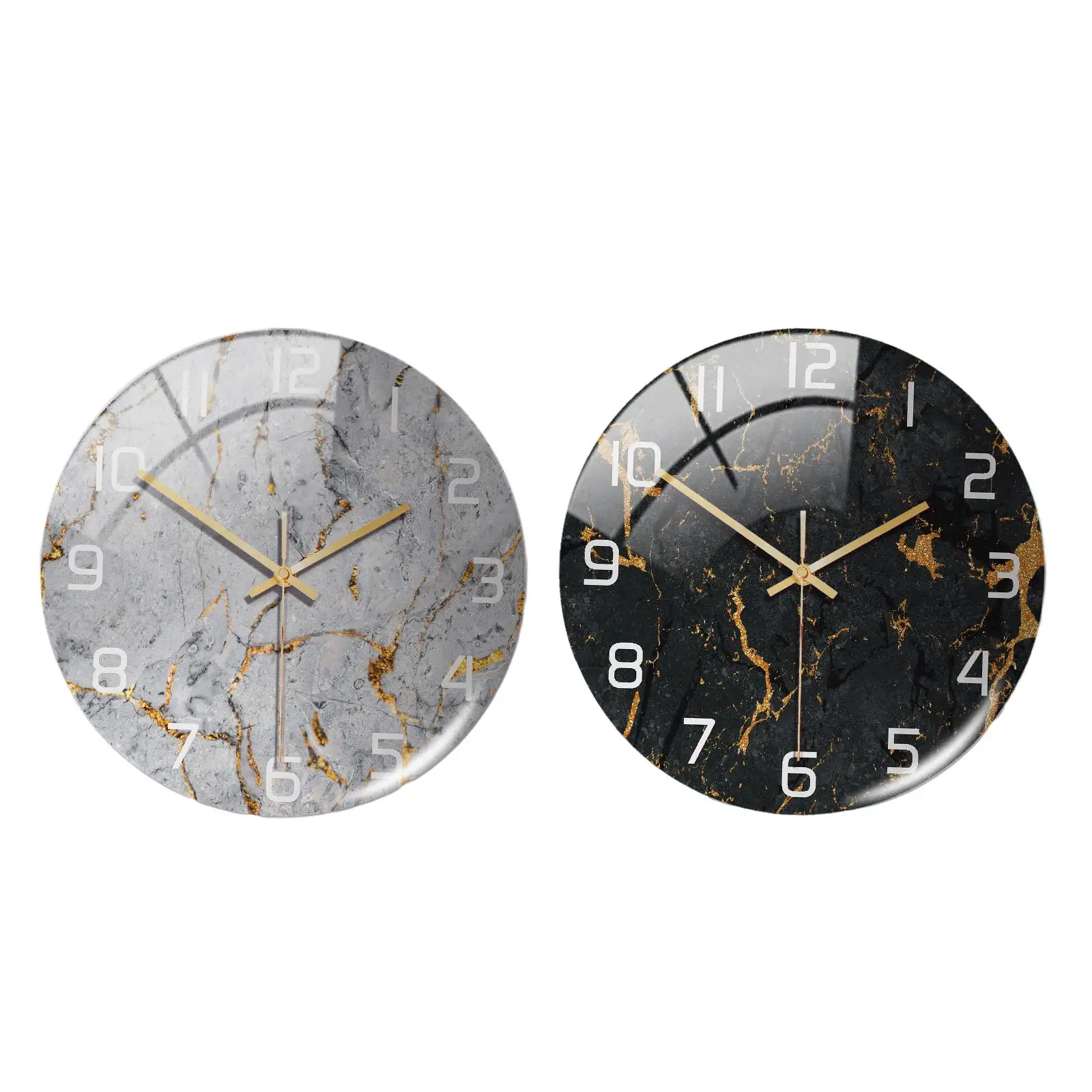 Wall Clock Marble Texture Silent Non Ticking Decorative for Bedroom Kitchen