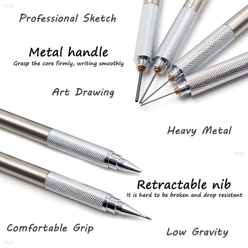 Full Metal 2.0 mm Mechanical Pencils Leads Set for Art Drawing Painting Color 2B Automatic Pencils Office School Pens Supplies