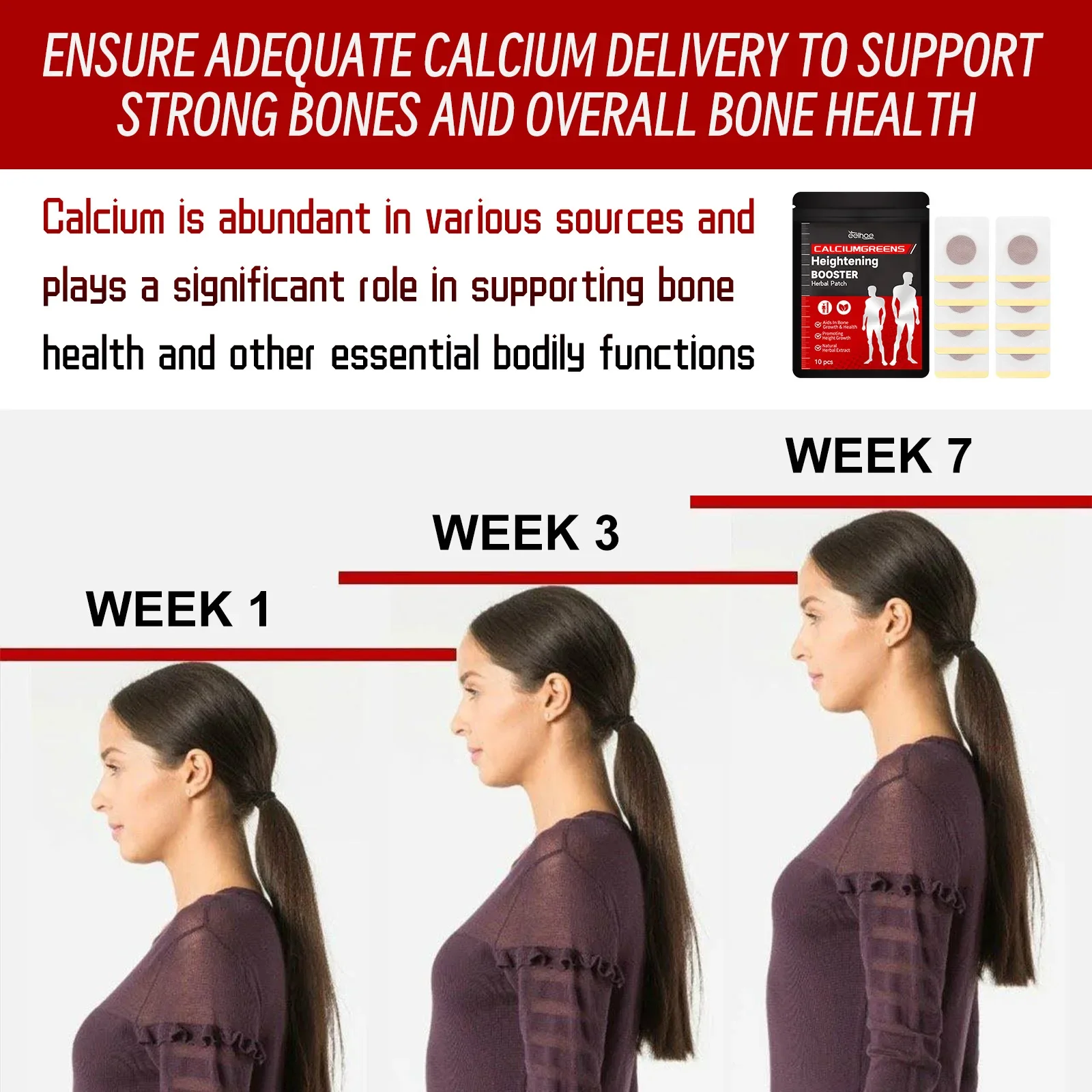 Height Growth Hormone Enhancer Plaster Grow Taller Foot Patch Bone Strength Calcium Vitamin D Supplements for Adults and Teen
