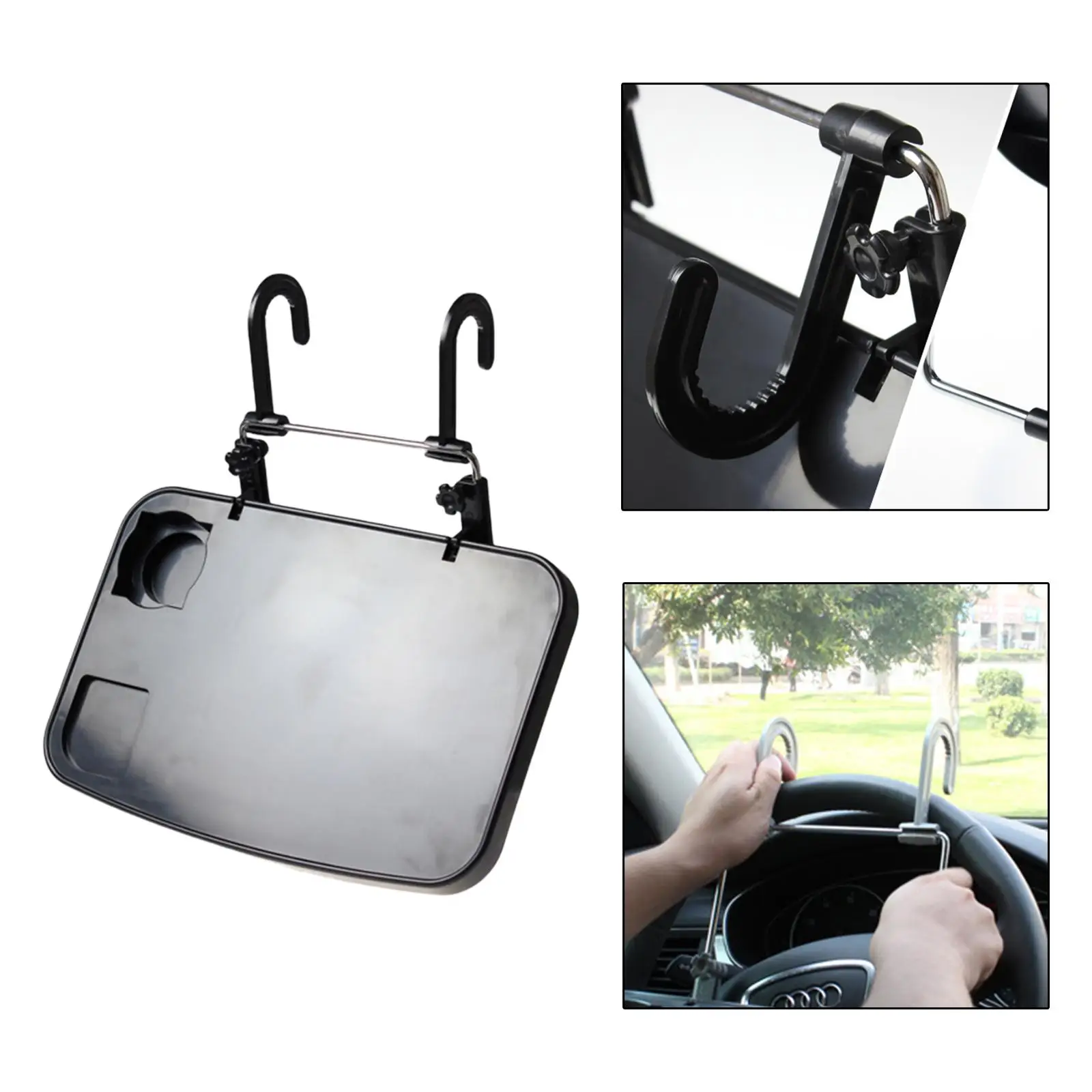 Car Computer Rack Foldable Food Drink Hanging Car Steering Wheel Tray Table Shelf Laptop Stand Fit for Kids PC Car Travel