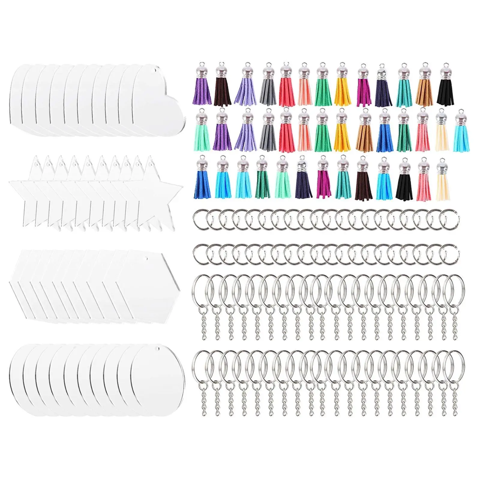 160Pcs Acrylic Clear Discs Blanks Keychain Tassels Kit for DIY And Craft