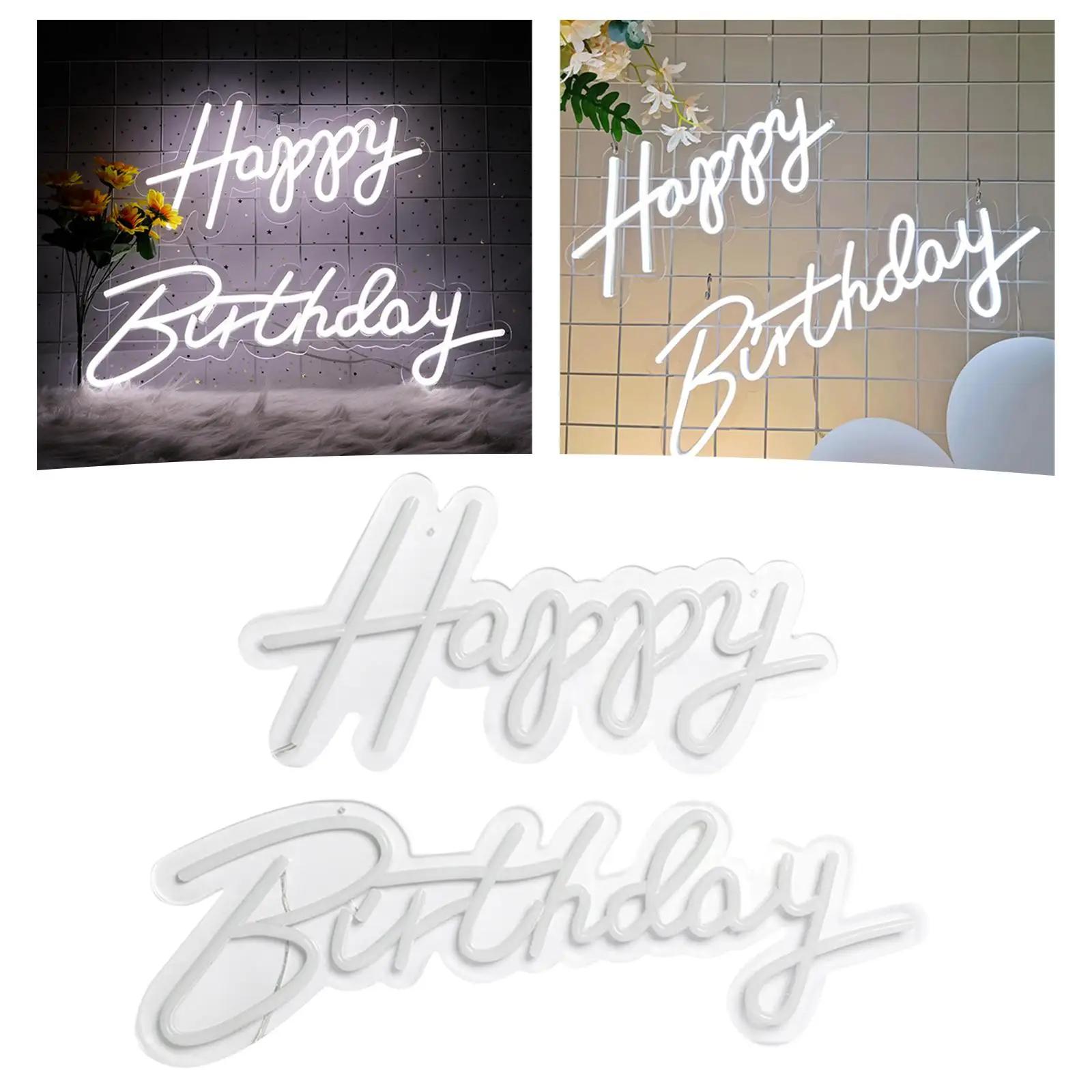 Happy Birthday Neon Sign LED Neon Lamp Banner Lamp Separate Words Reusable Easy to Install for Background Bar Club Wall Art Deco