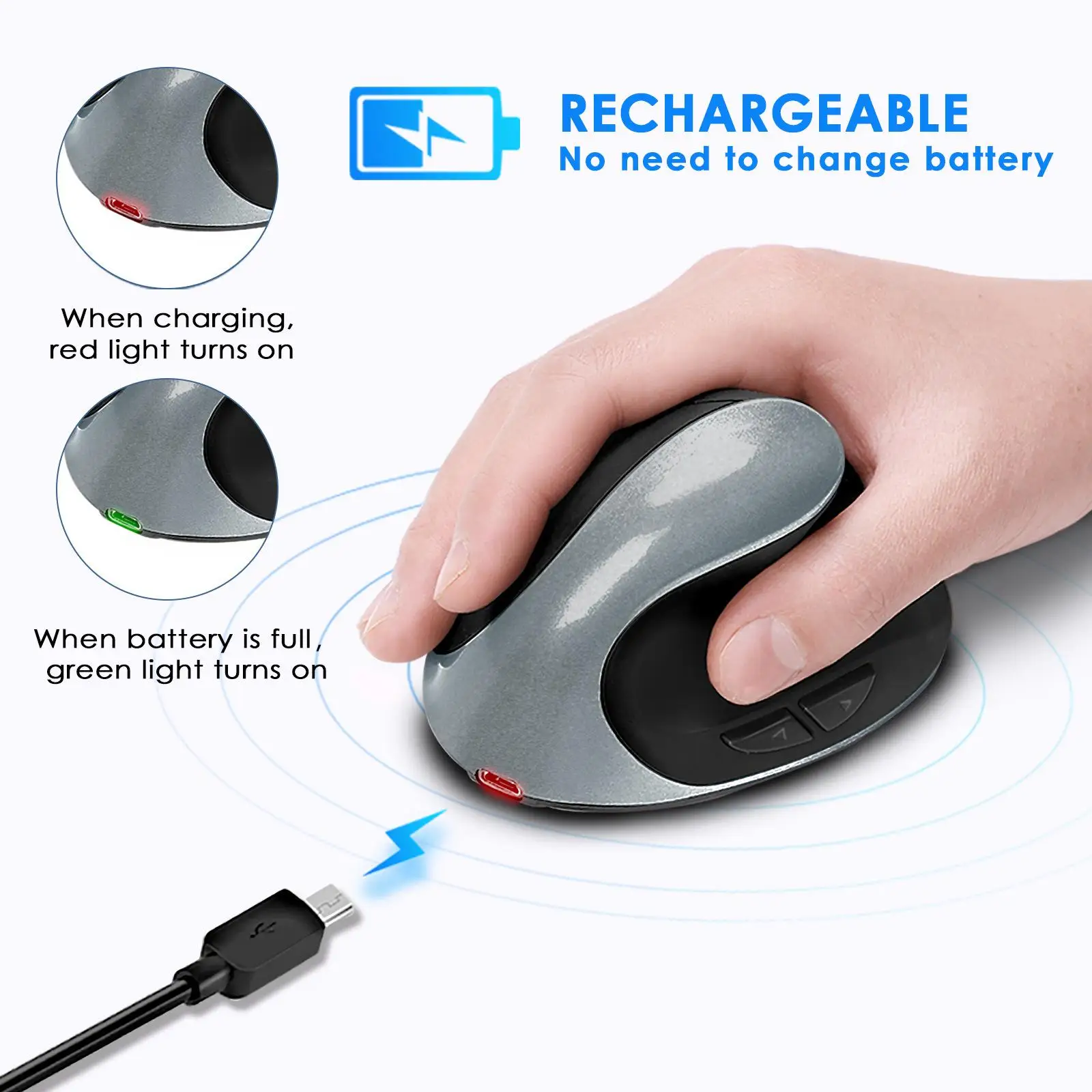Vertical Mouse Ergonomic Gaming Mouse Computer Mouse with Receiver 1600 DPI for PC