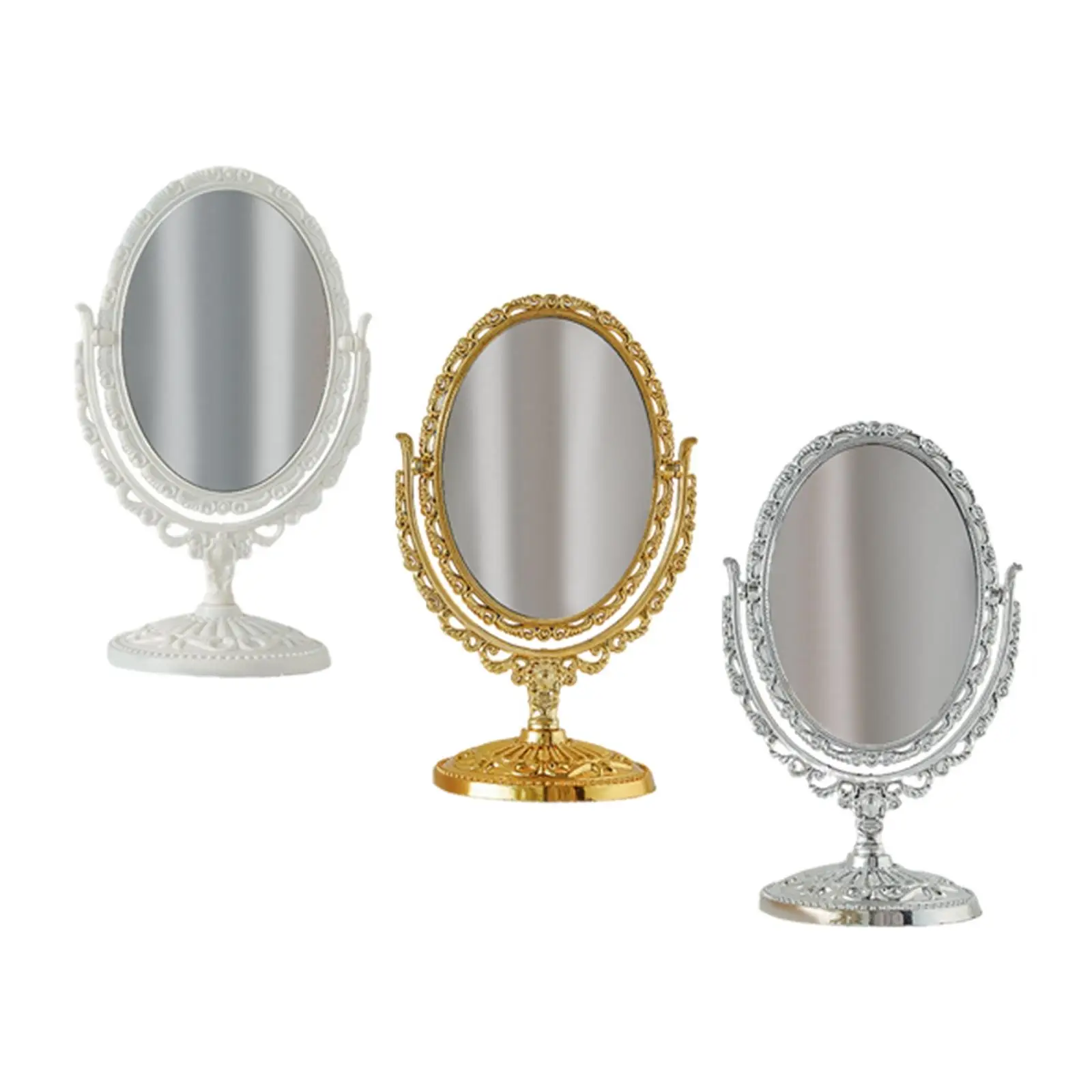 Retro Makeup Mirror Double Side Swivel with Frame Stand Oval Tabletop Mirror for Bathroom Dressing Table Women Birthday Gift