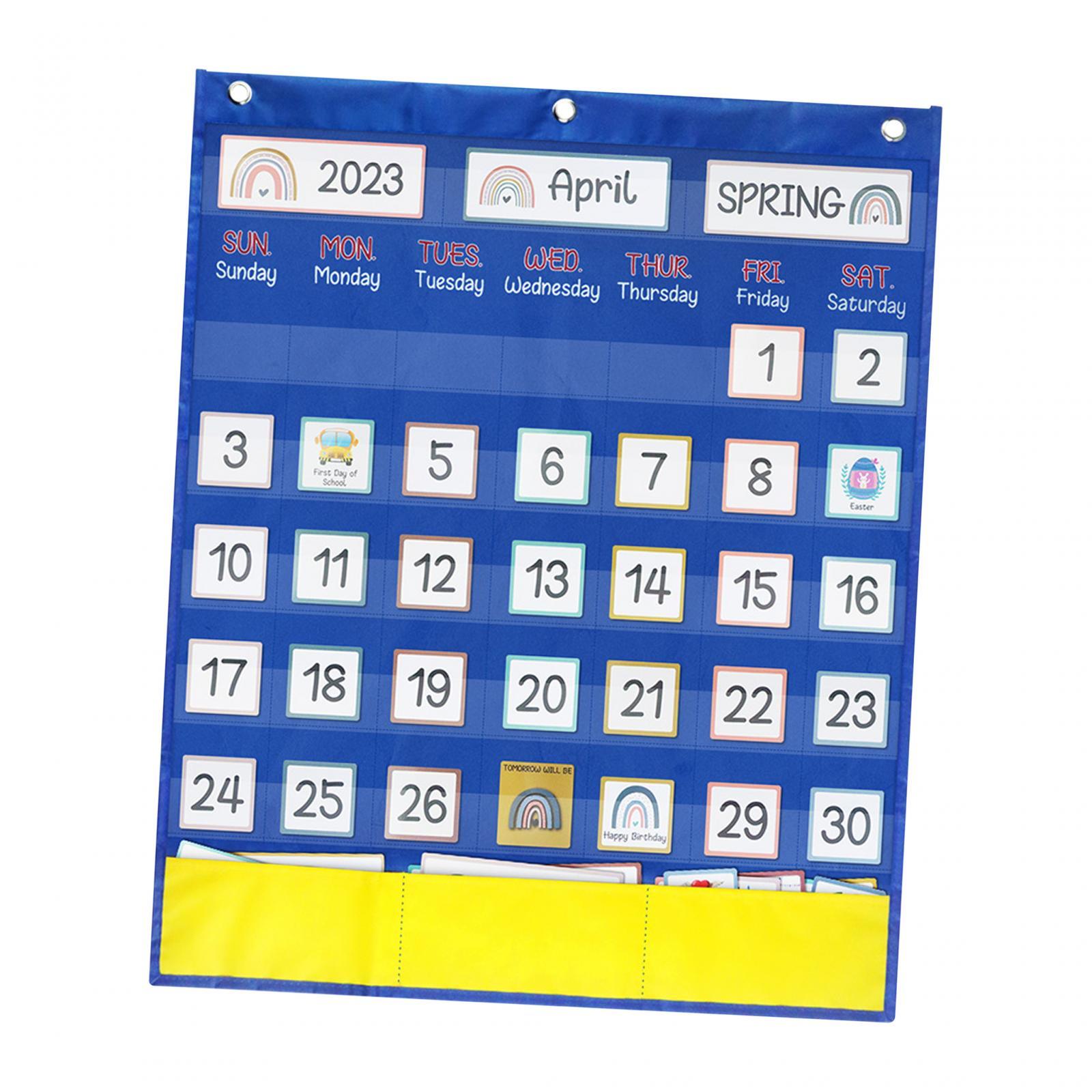 Calendar Pocket Chart Early Learning Teacher Supplies with 89 Cards Kids Learning Calendar for Kids Classroom Calendar