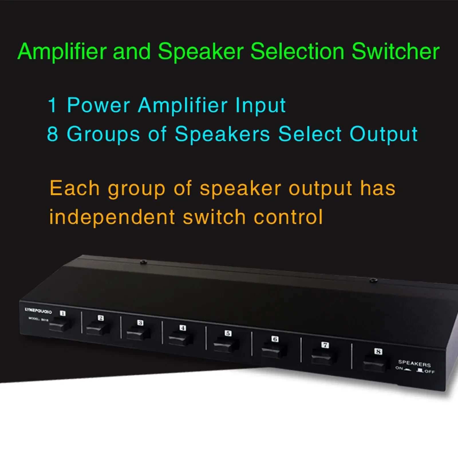 1 in 8 Out Power Amplifier Selector Speaker Audio Distribution with Impedance 300W Splitter Box for Stereo Audio No Power Needed
