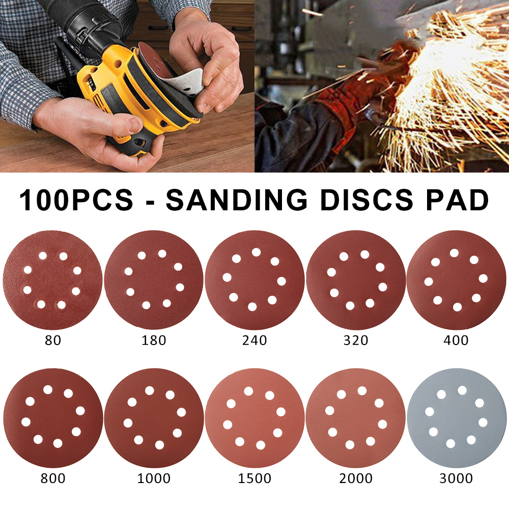 100 Stück 5 Zoll Schleifpapier 8 Loch 80grit-3000grit gemischtes Schleifpapier rund Auto selbst klebender Sand 125mm Schleif kissen Polier werkzeug – Detail 6
