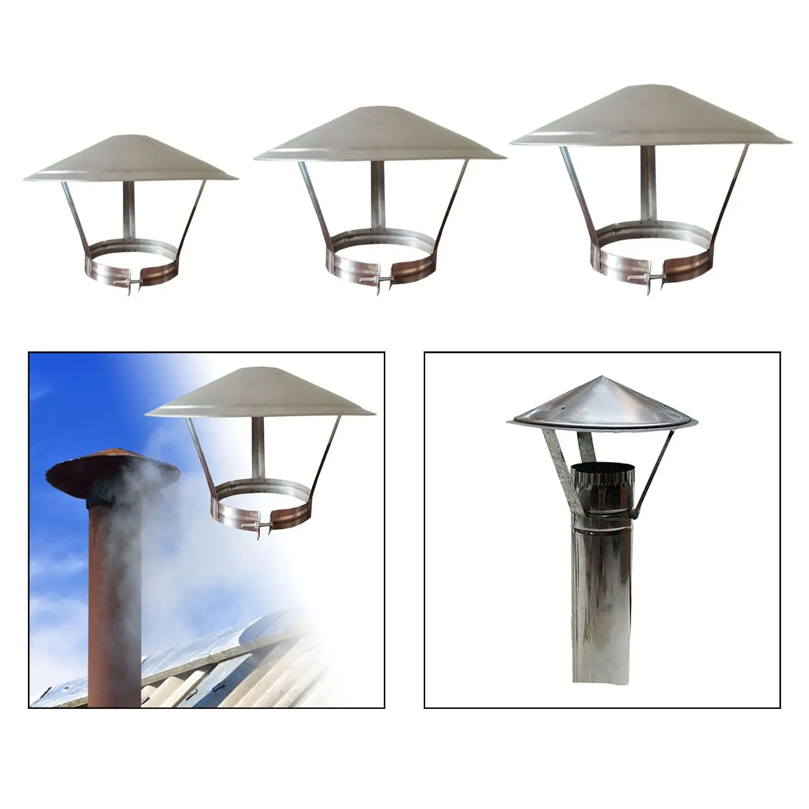 Chimney Caps Durable Rainproof Stainless Steel Easy to Install Flue Rain Cap Exhaust Pipe Rain Hat Flue Liner Cap Roof Rain Cap