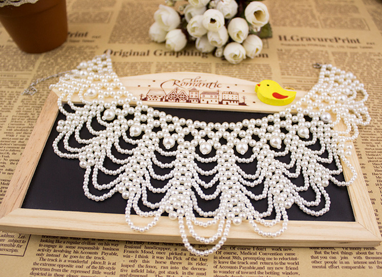 Perle Perlen Spitze Trim Kragen Bänder Frauen Halskette Schmuck für Kleidung Hochzeits kleid – Detail 3