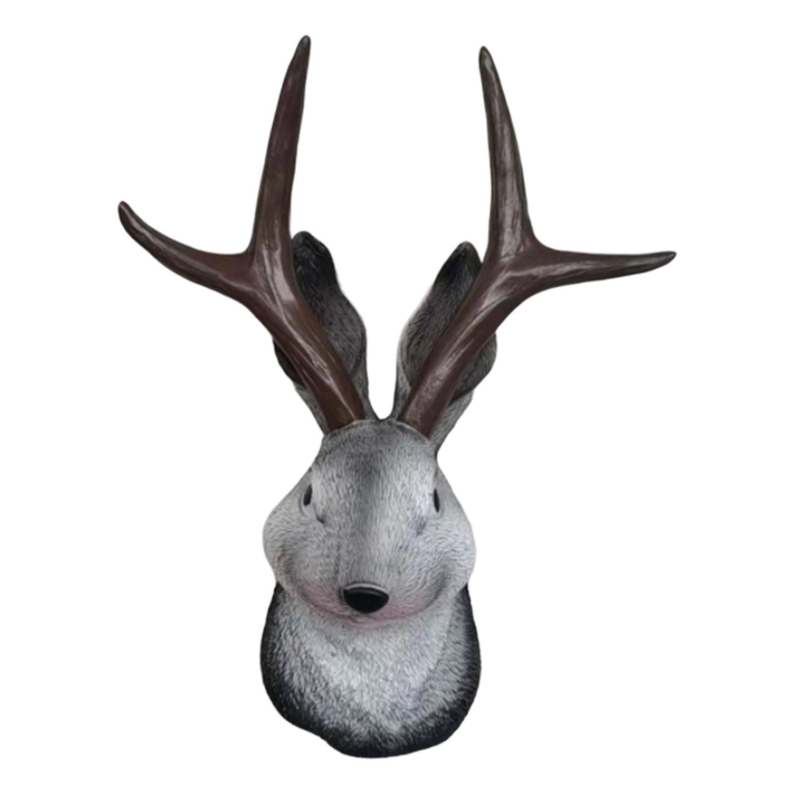 3D Rabbit Head Statue Wall Mount Animal Head Figurines for Farmhouse Bar Decoration