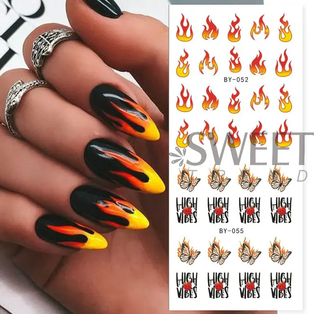 24pcs Rainbow French Tips Nail Water Sticker Colorful Feeling Fire Love  Heart Fashion Design Y2K Charm Decor Manicure Decal LYMJ - AliExpress