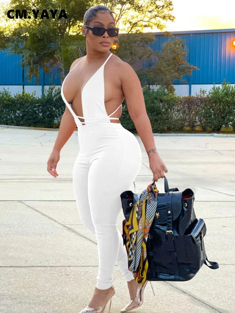 2023 Women Tight Jumpsuit Bodysuit Summer White Sexy Club Clothes Outfits  Streetwear Full Length Fitness Pants Rompers Female - AliExpress