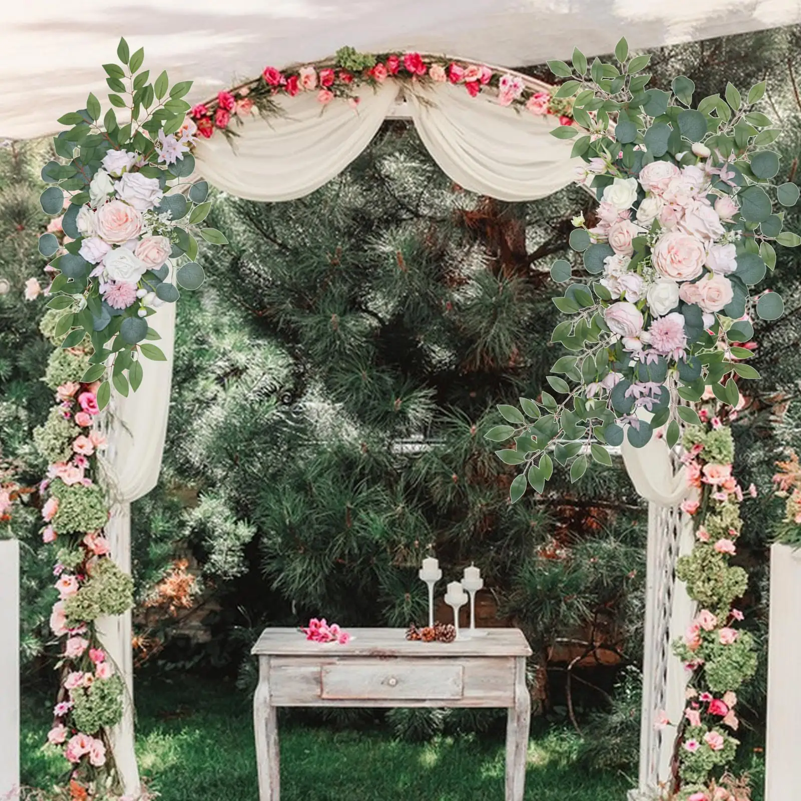 2x Wedding Arch Flower Door Wreath Arbor Artificial Floral Swag