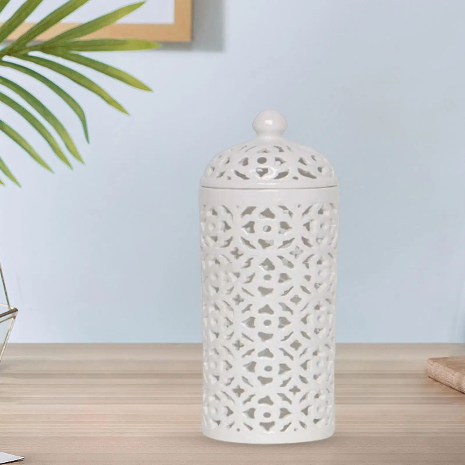 Ceramic Carved Lattice Ginger Jar Temple Jar, ,White Simple Style Kitchen Decor Home Decoration Table Center Piece Elegant