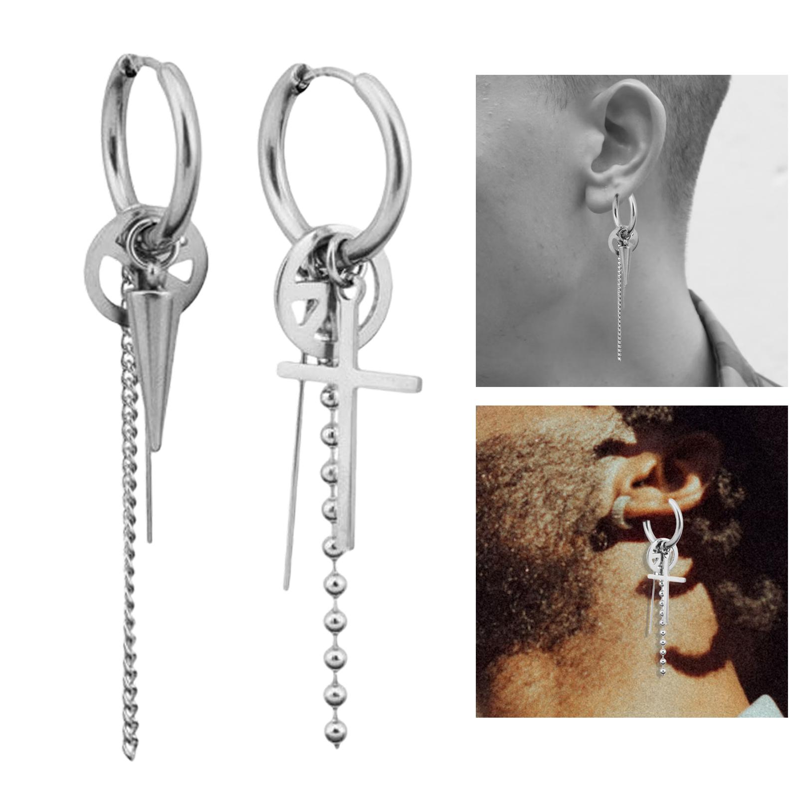 Punk Long Tassel Earring Stainless Steel for Daily Life Film Festival Men