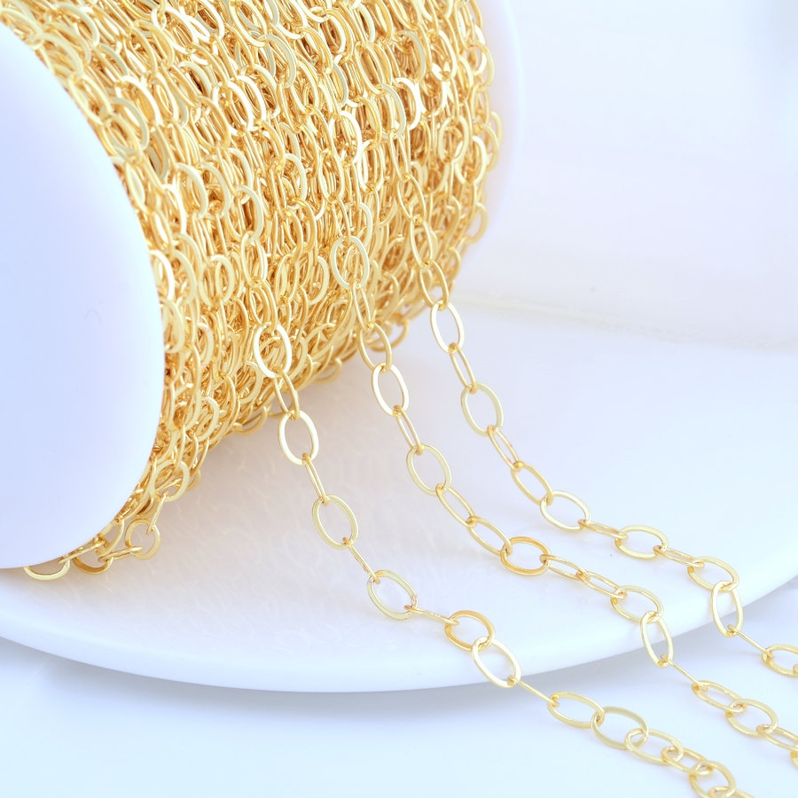 5*7mm 14 Karat vergoldete ovale Messing kette für die Schmuck herstellung DIY Halskette Armbänder Kette Schmuck herstellung Lieferungen – Detail 4