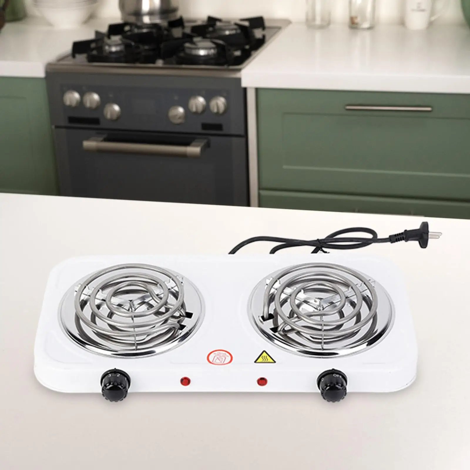 Double Burner Cooktop with 5 Level Temperature Control for Home, Camping, Party Home Outdoor White Countertop Burner Convenient