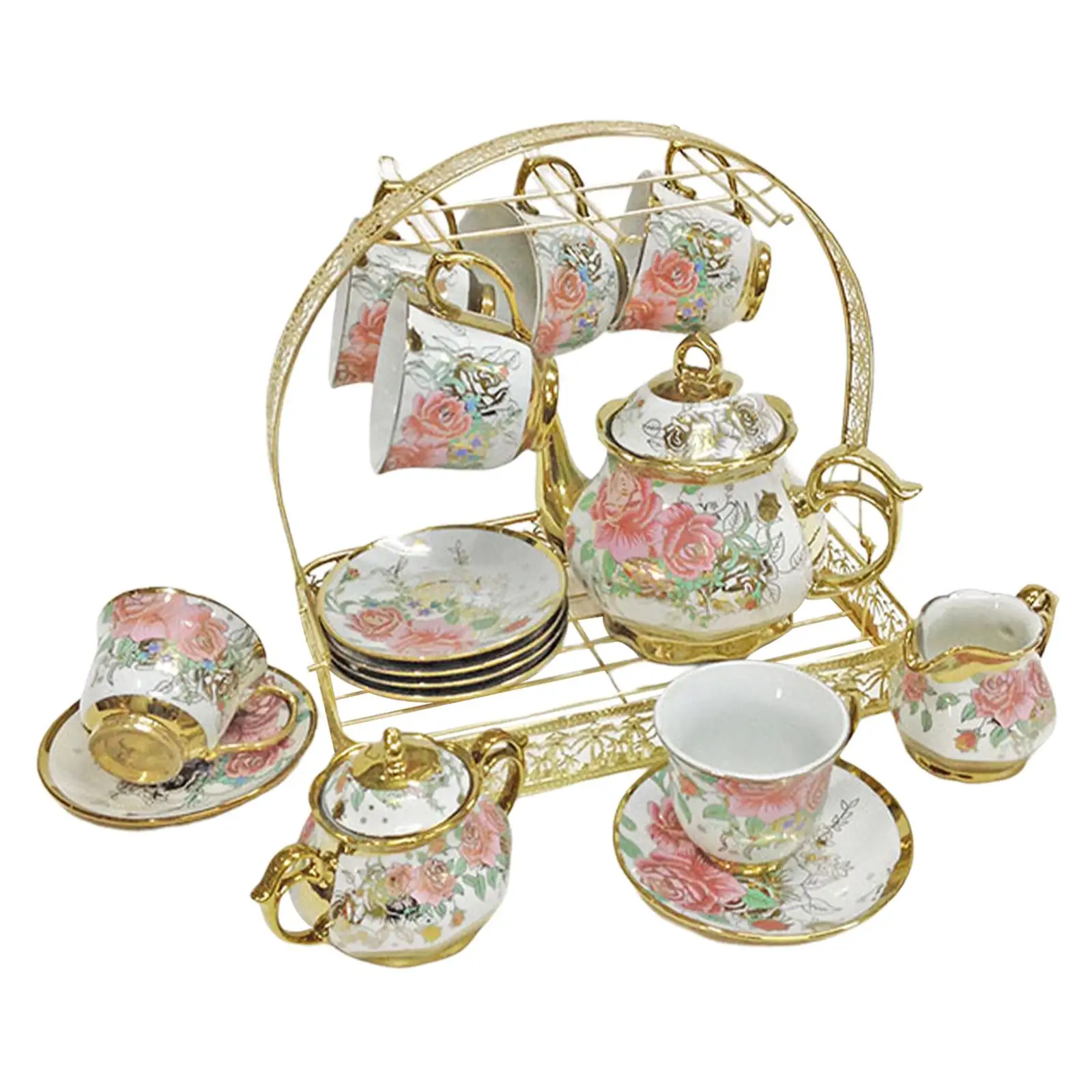 Ceramic Cups and Saucers Set Floral Tea Cups Coffee Pot Espresso Cup Porcelain Tea Cups Set for Dining Room Home Afternoon Tea