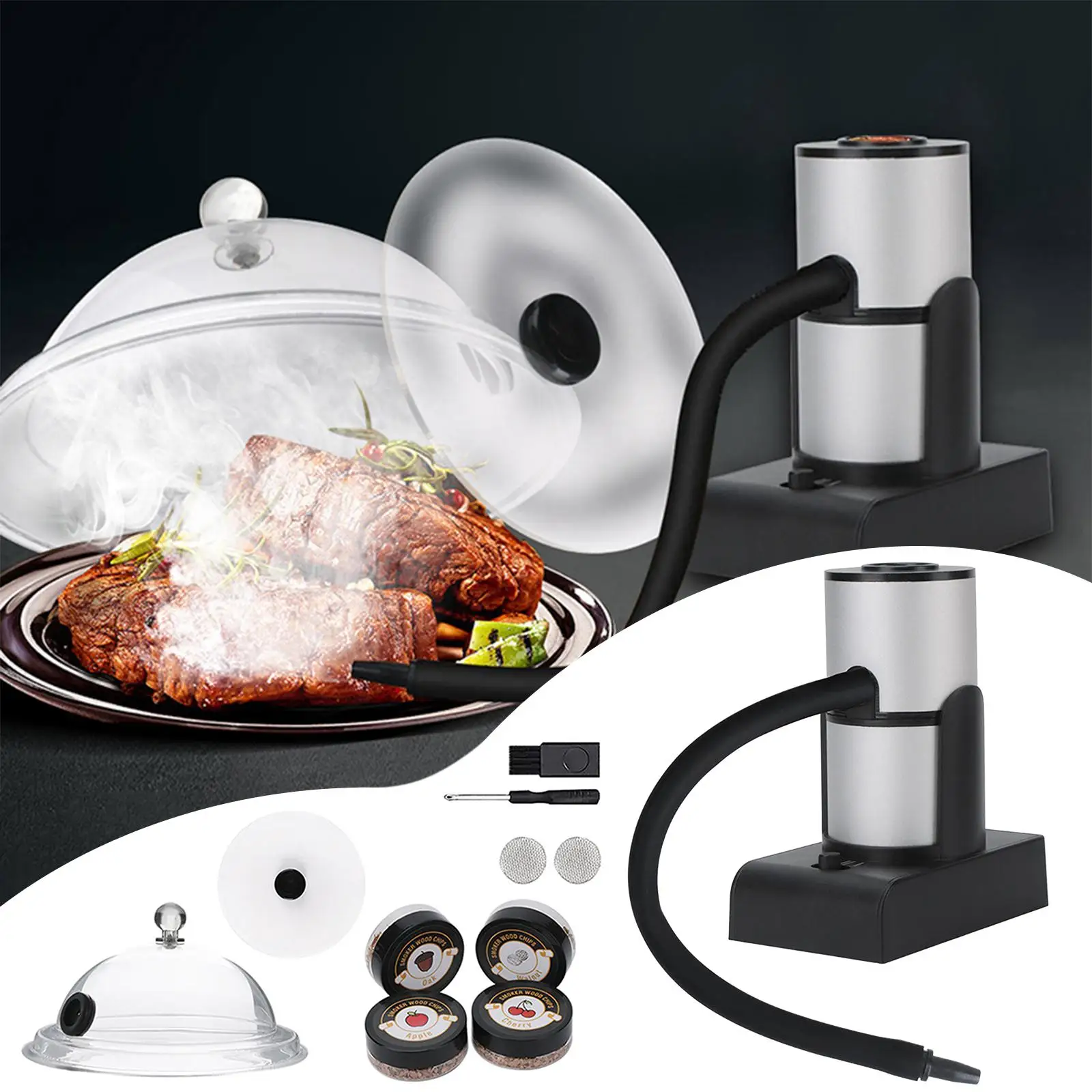 Portable Smoke Infuser Cooking Kitchen  with Wood Chips & Cleaning Brush Cold Food for Steak 