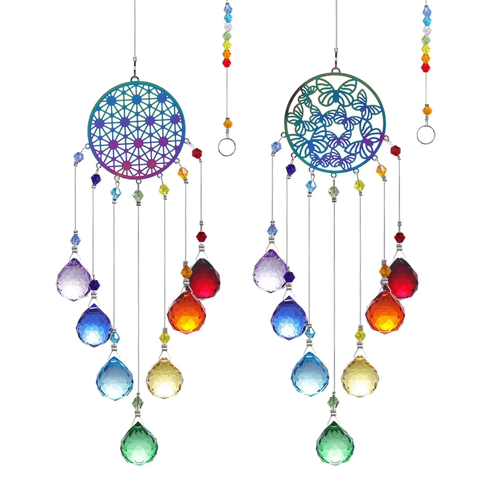 Hanging Crystal Wind Chime Prism Beautiful Pendants Colorful Wind Bell for Car Charm Wedding Wall Garden Decor Gift