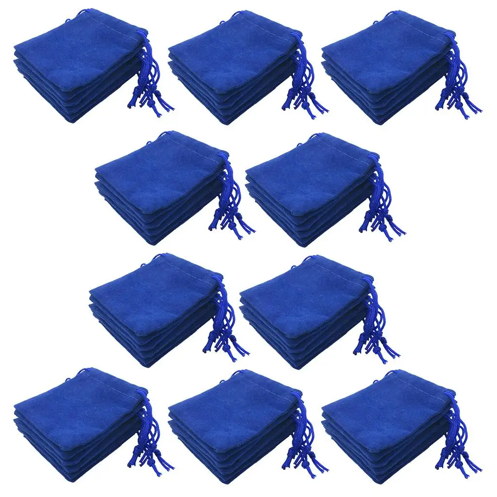 50pcs Blue Velvet Bag Pouch Drawstring Candy Jewelry Organizer Supplies