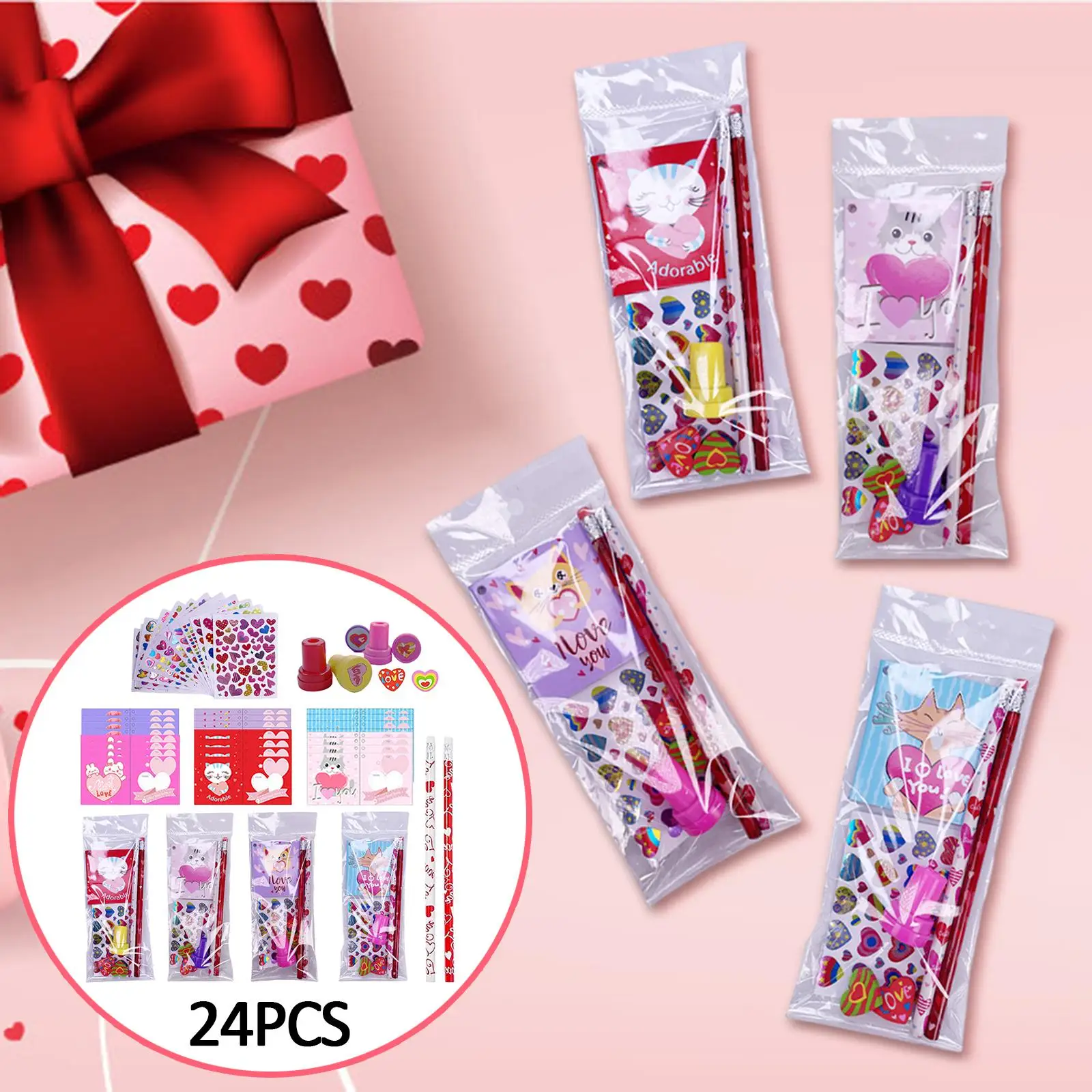 Valentine`s Day Party Favors Love Celebration Toys DIY Gift Set Valentines Day Stationery Set for Kids Children Friend Boys