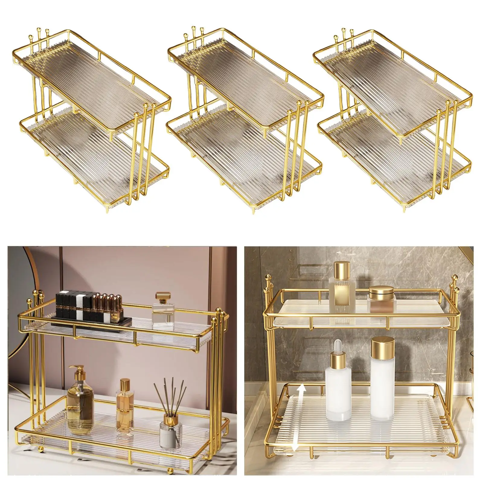 2 Tiers Acrylic Bathroom Organizer Makeup Perfume Organizer Display Stand Shelf for Kitchen Dresser Office Bathroom