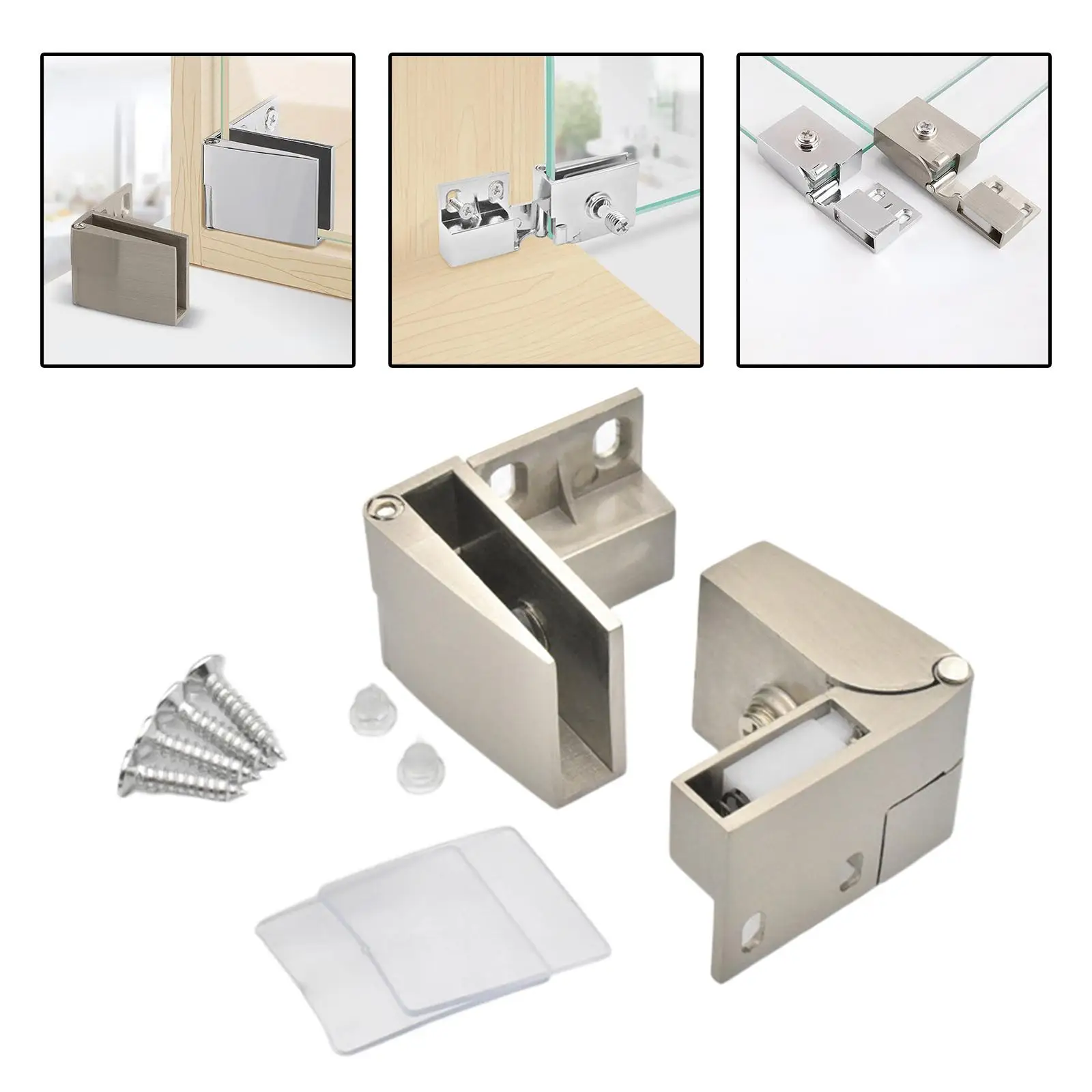 Glass Door Hinge Cabinet Display Zinc Alloy Side Mounted Clamp No Drilling Closer Hardware for Wardrobe Cupboard Accessories
