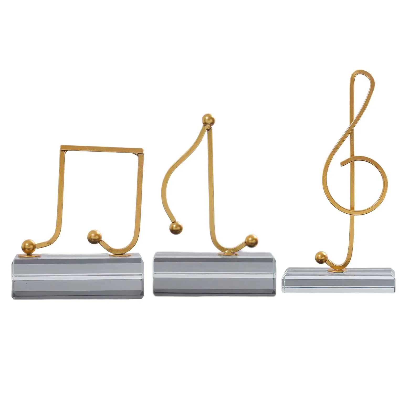 Golden Music Note Figurines Musical Sculpture Metal Statues Glass Base Desktop for Office Living Living Room Souvenirs Art Decor